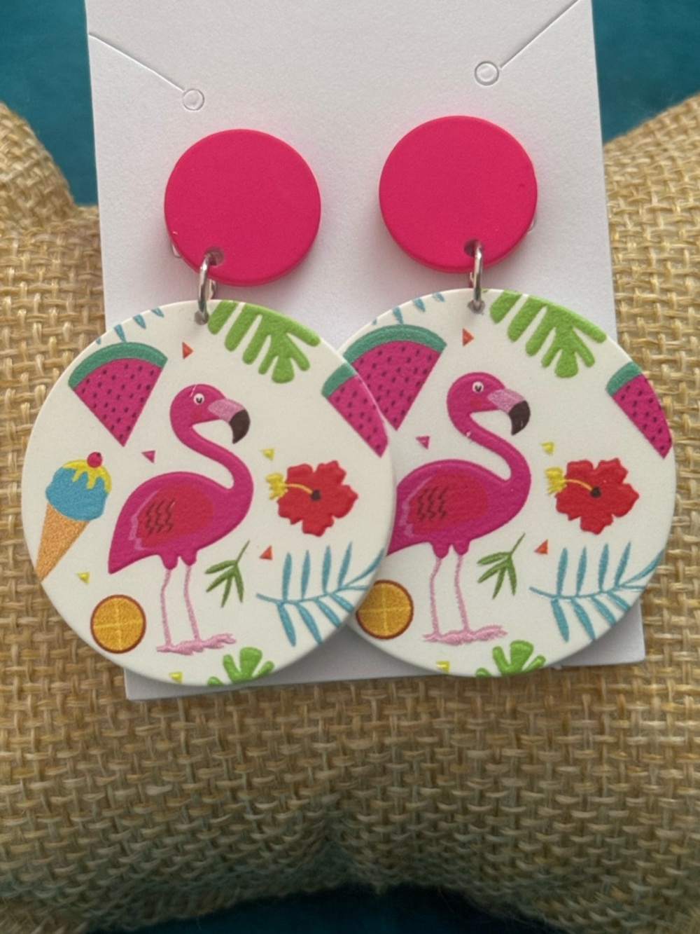 Flamingo Pink White Drop Earrings Multicolor